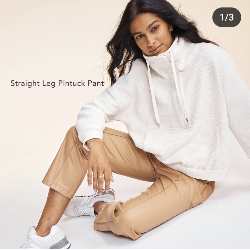 CALIA Straight Leg Faux Leather Pintuck Pants